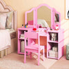 Kids 2-in-1 Princess Makeup Vanity Set with Removable Tri-Folding Mirror
