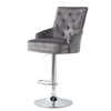 Grey Velvet Bar Stool Lion Knocker Chrome Base Quilted Deep Button Swivel Chair
