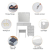 LED Light Vanity Dressing Table Set Bedroom Makeup Desk With Mirror Drawer Stool
