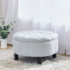 Linen Folding Ottoman Storage Box Wooden Legs Pouffe Footstool Coffee Tea Table