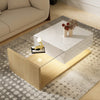 LED Wooden Glass Coffee Table with Drawer Storage for Living Room, White+Natural