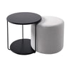Round Sofa Side Tea Table & Linen Ottoman Footstool Under Desk Chair Living Room