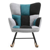 Patchwork Fabric Wing Back Rocking Chair Sofa Leisure Rocker Recliner Armchair