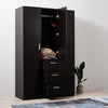 3 Door triple Wardrobe 3 Drawers Black - Bedroom Furniture Storage Cupboard