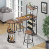 Industrial Breakfast Bar Table and 2 Stools Dining Set W/ Wine Rack Side Storage