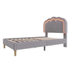3ft Single Bed Frame Upholstered Bed with Wood Slats & LED Headboard Velvet Grey