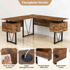 Computer Workstation L-shaped Computer Desk w/Power Outlets-Coffee