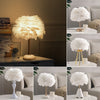 Elegant Fluffy White Feather Table Lamp Nightstand LED Lights Decor Night Light
