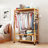 Clothes Rail Natural Bamboo Stand Coat Rack with Shoe Rack Wardrobe for Bedroom