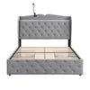Velvet Upholstered 4ft6 Double Storage Bed Frame with 4 Drawers, Headboard, Grey