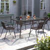 6X Stacked Chairs & 150CM Metal Frame Table Glass Top Home Garden Party Dinner