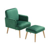 Single Sofa Armchair with Footstool Velvet Lounge Chair Cushion Seat Wooden Legs