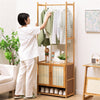 Bamboo Garment Coat Rack Stand Hanging Rods Shoe Cabinet Closet Hall Door Gate