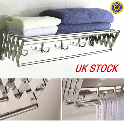 80cm Adjustable Wall Mount Clothes Rack Towel Shelf Stainless Steel for Bathroom