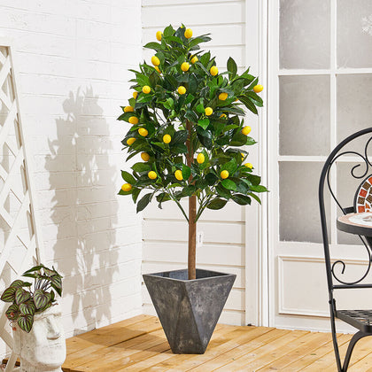 Artificial Lemon Tree Plant Topiary Potted Garden Blooming Fruit Tree Home Party