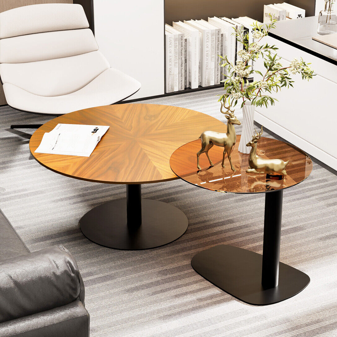 2pc Exquisite Round Coffee Table Set Heavy Duty Accent Nesting Table M ...
