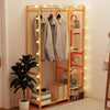 Bamboo Garment Rack Coat Stand Open Wardrobe Storage Shelves With Cover
