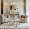 FATIVO Large Round Mirrored Coffee Table Beveled Bling Crushed Diamond End Table