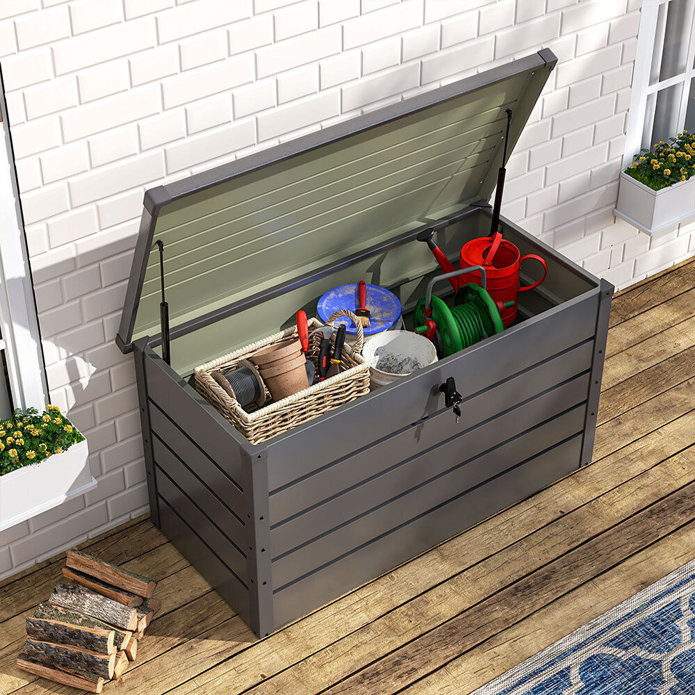 Storage Cabinet 350L Garden Storage Box Color Board Tool Container Patio Grey UK