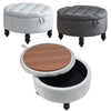 Linen Folding Ottoman Storage Box Wooden Legs Pouffe Footstool Coffee Tea Table