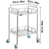 2-Tier Lab Rolling Cart Medical Trolley Stainless Steel Cart w/ Fence