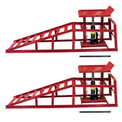 2 Ton Hydraulic Vehicle Car Ramp Jack Lift Adjustable Garage Workshop Red x 2pcs