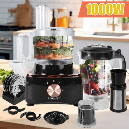 1000W Food Processor Blender 9-in-1 Chopper Juicer Dough Blade Shredder UK