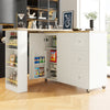 Kitchen Island Bar Table Storage Cabinet Reversible Mobile Serving Cart White