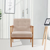 Linen Fabric Accent Chair Upholstered Leisure Armchair Tub Chair Solid Wood Legs
