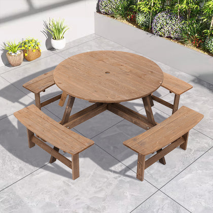 8 Seater Wooden Round Picnic Table and Bench Set Garden Furniture Set Outdoor