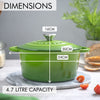 Non Stick Cast Iron Oven Proof Cooking Pot w/ Lid 4.7L Green, - By Nuovva