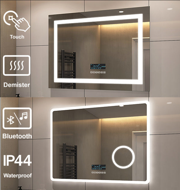 Bathroom LED Mirror Illuminated Demister Touch with Bluetooth Clock He ...