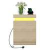 LED Bedside Table 2 Drawers Cabinet Charging Station Nightstand Storage Wood
