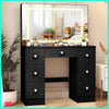 7 Drawers Black Dressing Desk With LED Lighed Mirror Vanity Makeup Table Bedroom