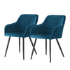Pair of Blue Velvet Dining Chairs with Arm rest Kitchen Dining Room Chairs