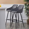 2 Pcs Velvet Bar Stools Upholstered Padded Seat Kitchen Bar Chair Modern Grey