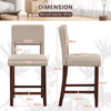 2 Pcs Linen Counter Height Bar Stool Chair Set w/ Hollowed Back Rubber Wood Legs