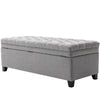 Large Linen Ottoman w/ Storage Button-Tufted Bedroom Bench Hinge End Of Stool
