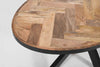 Oval Solid Mango Wood Dining Table, Herringbone Design, Black Iron Spider Base