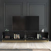 TV Unit 200cm Modular Cabinet | Fluted Doors | Black Matt | Gold Metal Base