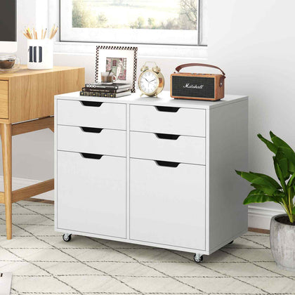Mobile Storage Cabinet 4 Drawer Dresser Chest with Doors-White