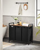 3 Compartment Black Steel MDF Laundry Basket with Removable Bags Organizer