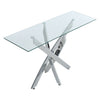 Glass Console Table with Clear Tempered Glass and Chrome Cross Leg Design 120cm