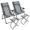 Set of 2 Folding Camping Chairs & Ottoman 7-Position Adjustable Recliner Chair