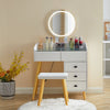 Dressing Table LED Round Mirror Vanity Glass Top Make up Desk Stool Cabinet Set
