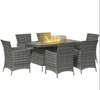 7 Pieces Outdoor Rattan Garden Furniture with Fire Pit Table & 6 Chairs