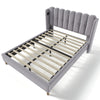Upholstered Bed 4ft6 Double Bed frame with Wood Slats & Winged Headboard, Grey