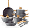 12pc Granite Nonstick Induction Cookware Set with Lids & Utensils for All Hobs