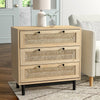 Chest Of 3 Drawer Sideboard Cabinet Storage Unit Bedroom Rattan with Black Metal