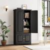 Storage Cabinet Wardrobe 4 Door Shelves Compact Multipurpose White Black MDF